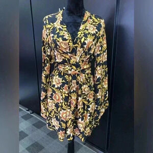 River Island Wrap,v-neck,long bell sleeve,black floral,lightweight